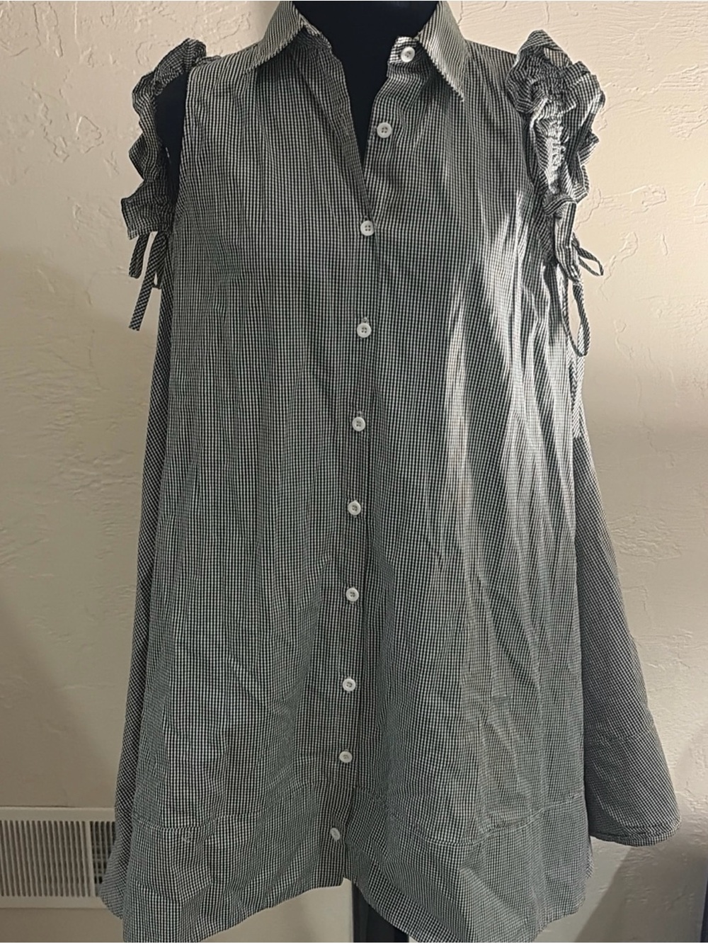 Lili Sidonio Mini Black and White Gingham Shirt Dress Size Small Button Front